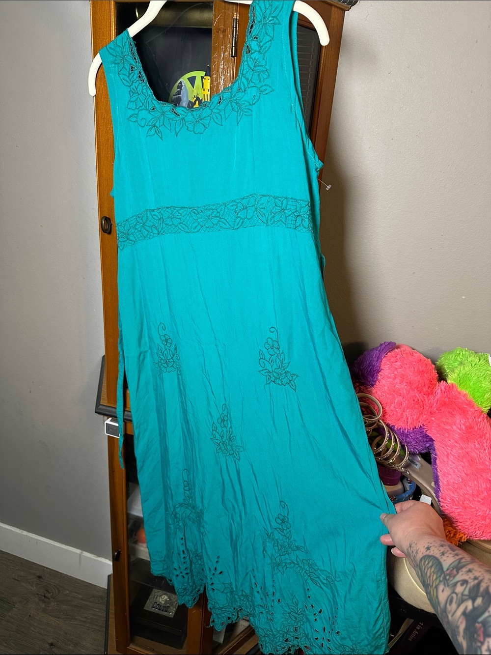 Sleeveless Teal Embroidered Maxi Dress
